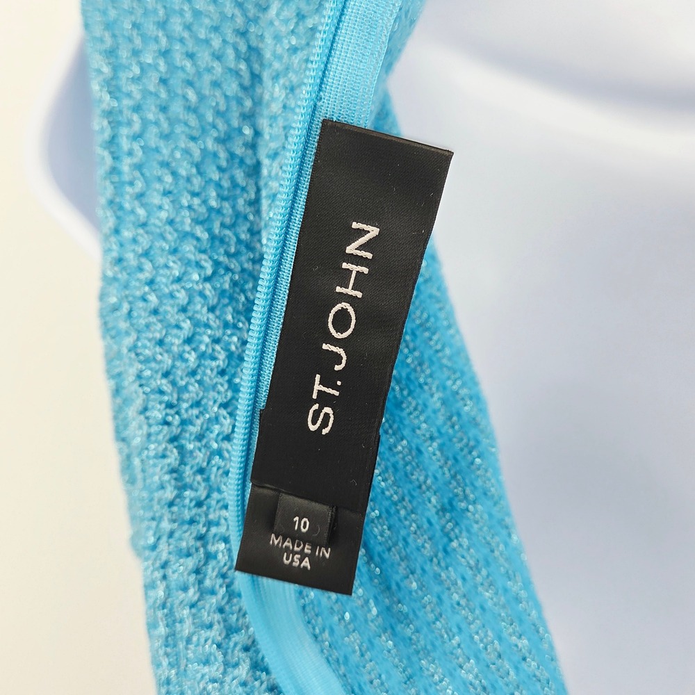 St. John Turquoise Blue Santana Knit Metalic Glimmer Sleeveless Sheath Dress 10 - Picture 3 of 14